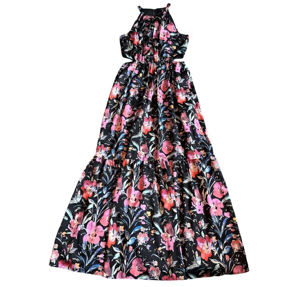 Aidan by Aidan Mattox Floral Cutout Maxi Dress Sleeveless High Neck Size 6 Women - Picture 2 of 13